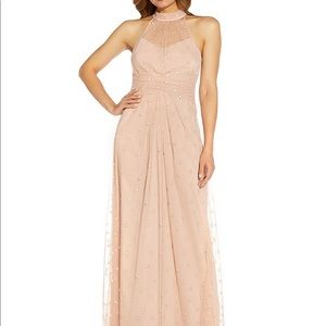 Adrianna Papell Glitter Dot Sheer Halter Neck Sleeveless A-line Gown Size 18
